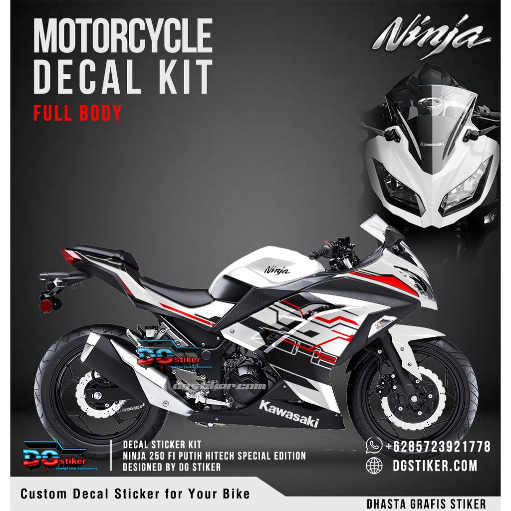 Decal sticker Ninja 250 FI Putih Hitech DG Stiker