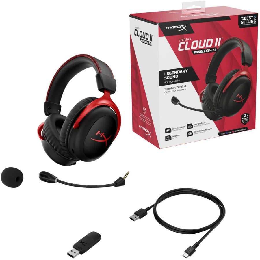 Headset HyperX Cloud 2 / II Wireless Black Red 7.1 Surround - Gaming