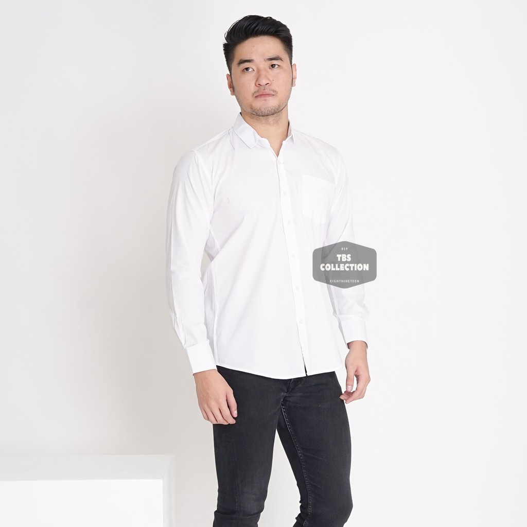 Kemeja Pria Lengan Panjang Putih Polos Cowok Formal Casual Kerja Kuliah Slimfit 3296 Shopee 6792