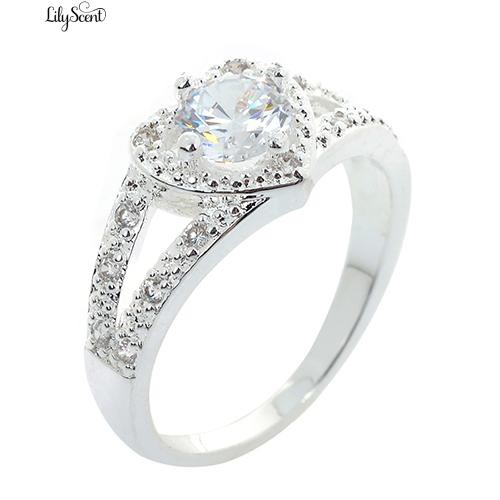 [Gratis Ongkir Min.0]925 Sterling Silver Crystal Cinta Hati Berbentuk Cincin Perhiasan Pengantin