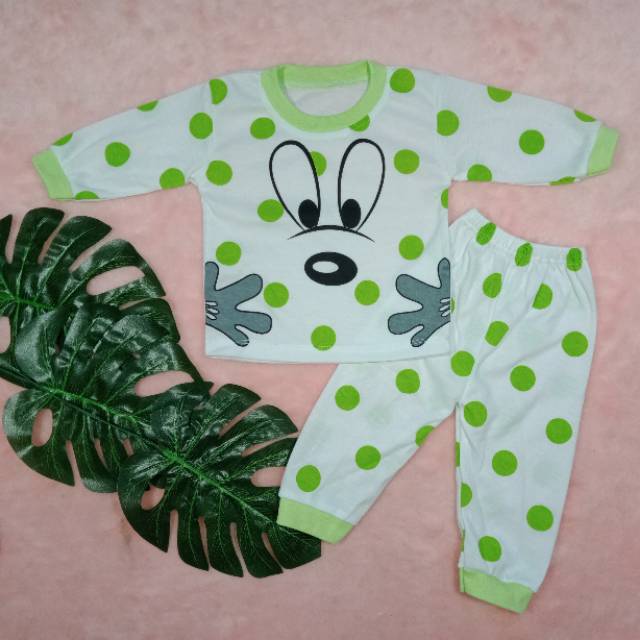 Ss#159 Setelan Baju Panjang Bayi size 3-12 / Baju Piyama Bayi Motif Mata / Baju Tidur Bayi