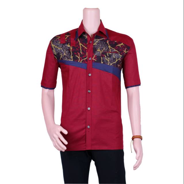 kemeja polos kombinasi batik cap