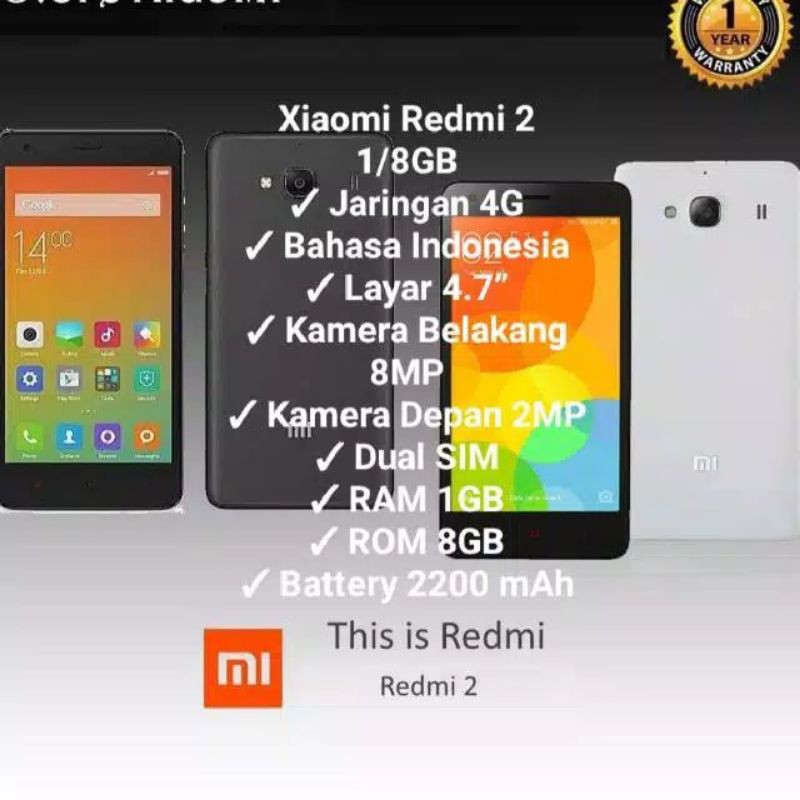 HP Murah 4G Xiaomi redmi 2 RAM 1gb ROM 8gb no minus baru no second