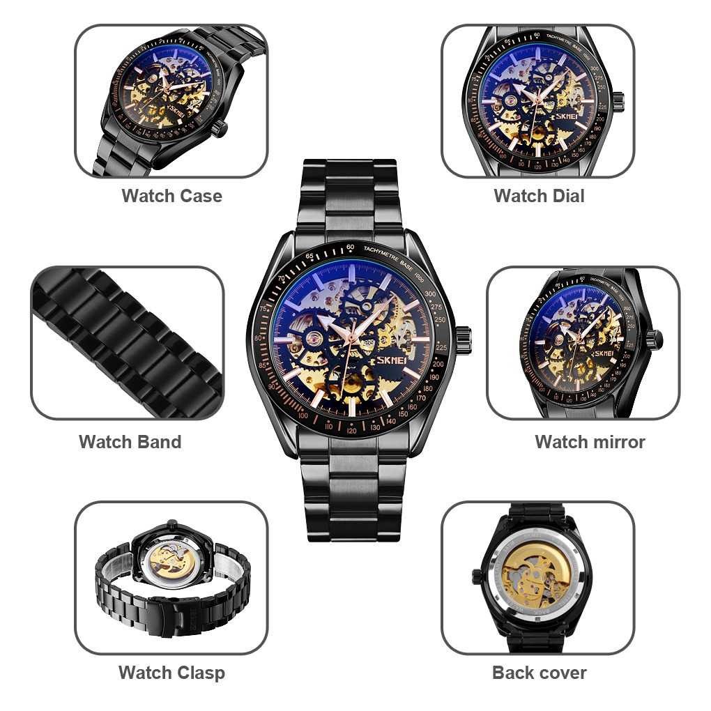 Jam Tangan Pria SKMEI Original Automatic Mechanical Stainless Strap 9194CS Rose-4