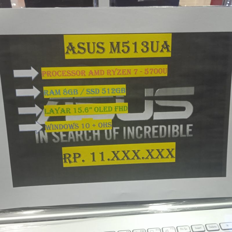 ASUS M513UA RYZEN 7 5700U 8GB SSD 512GB 15.6 INCH OLED FHD