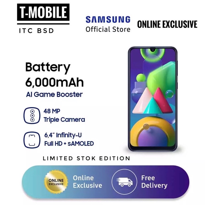 SAMSUNG Galaxy M21 RAM 4GB 64GB / RAM 4/64GB - BLUE - RESMI SEIN
