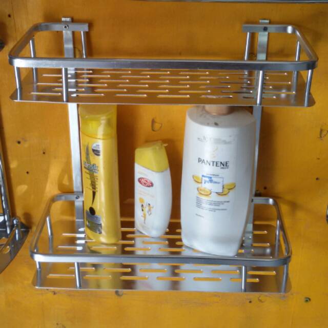 rak shampo/sabun/bumbu dapur 2susun aluminium / tempat sabun