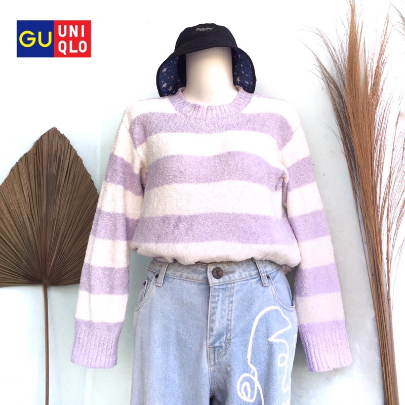 GU Uniqlo Lilac Rajut Premium Atasan Kaos Cardi Sweater