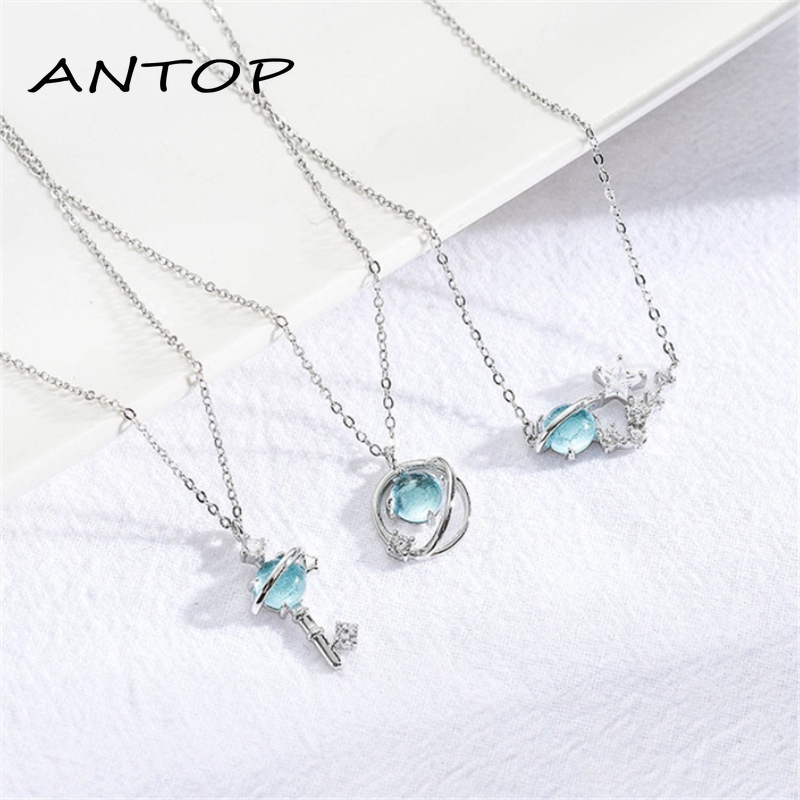 Korean Style Silver Star Key Planet Pendant Necklace For Women ANTOP