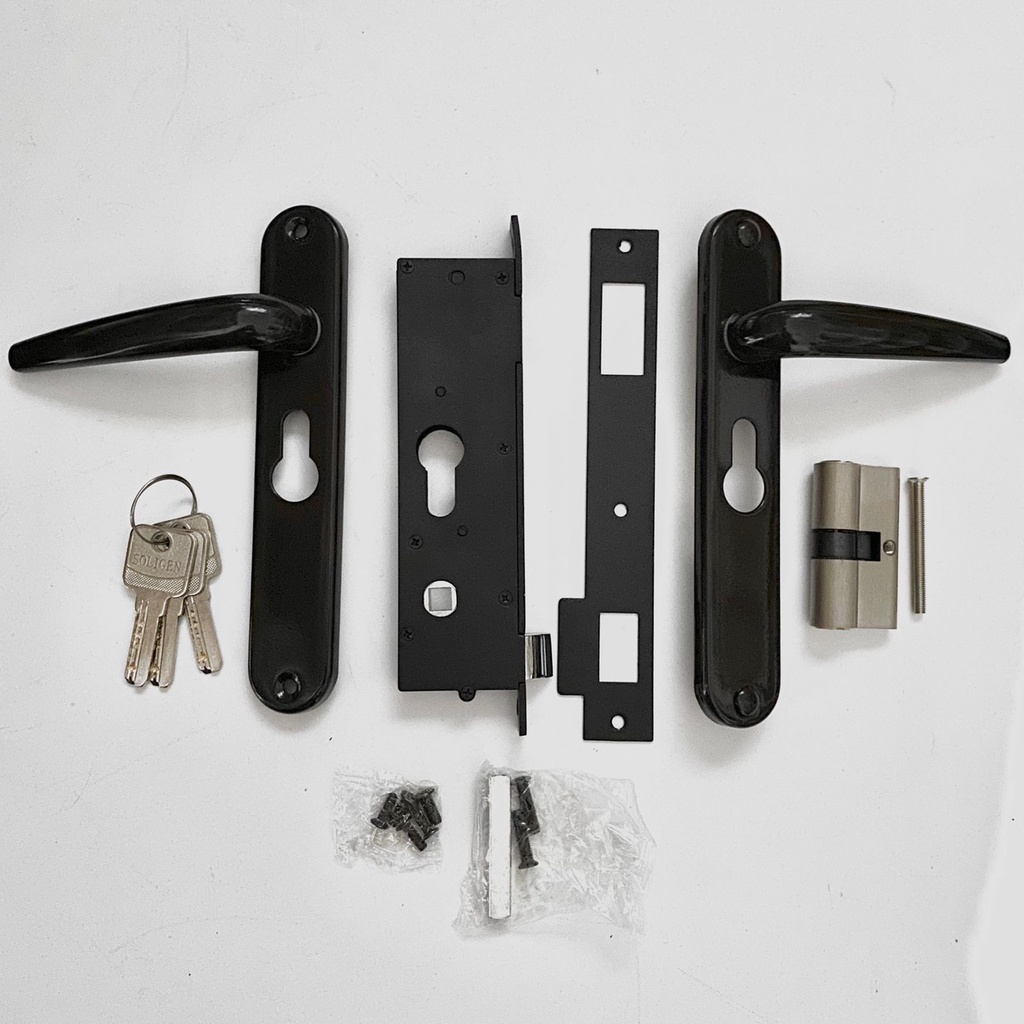 Pegangan Kunci Pintu Kawat Nyamuk Soligen Hitam - Set Handle Expanda Kasa Nyamuk Aluminium BLack