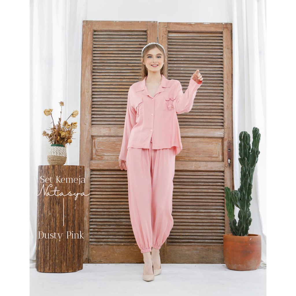 Leesy.Id - Set Jogger Rayon Premium Motif Natasya-NATASYA DUSTY PINK