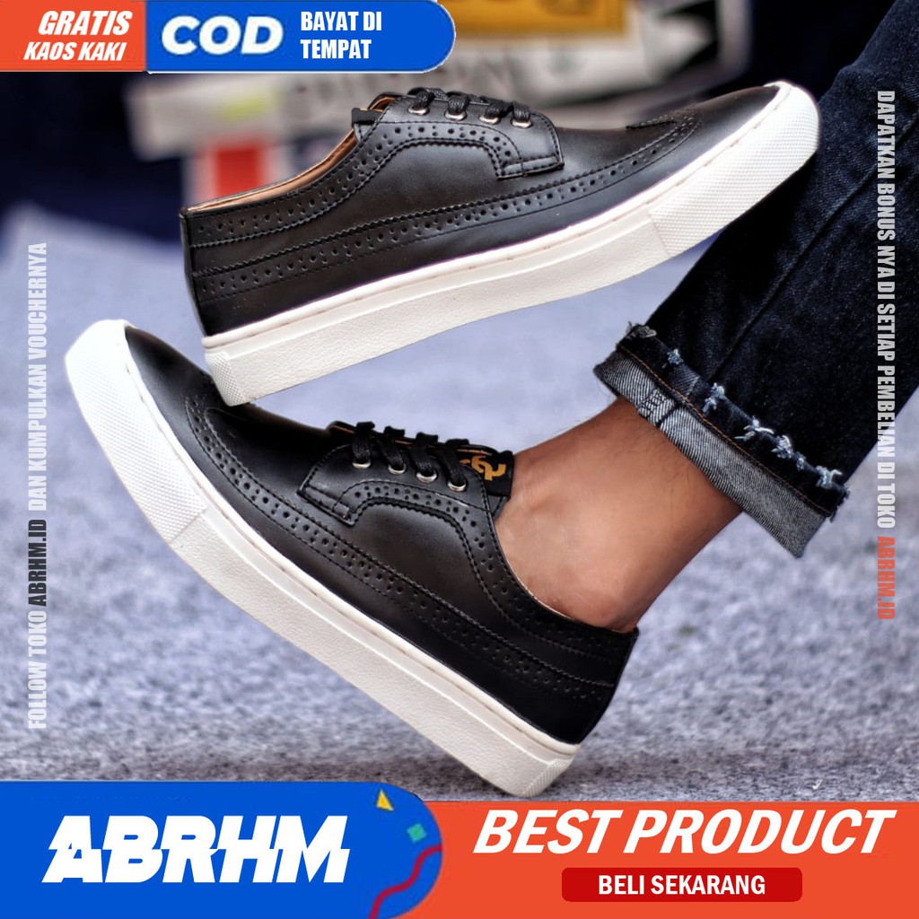 ABRHM X WINGTIF Sepatu Kasual Pria Sepatu Pria Casual Kulit Pu Sepatu Cowo/Cowok Sepatu Kerja Kantor Semi Formal Kuliah Kondangan Gaya keren Kekinian Murah Terlaris