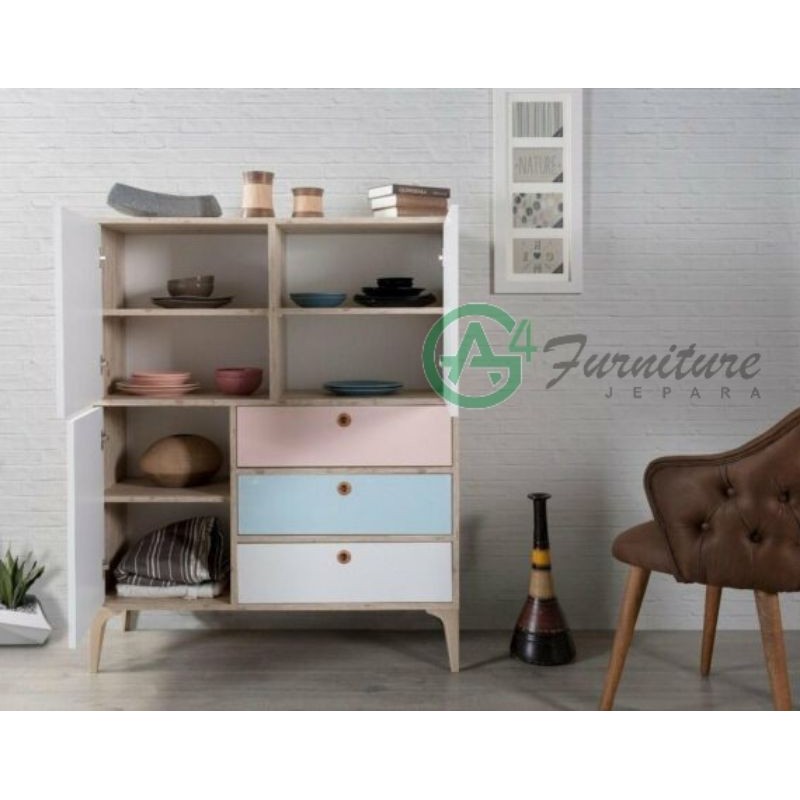 Bufet Kayu Minimalis Kotak - Kayu Mahoni