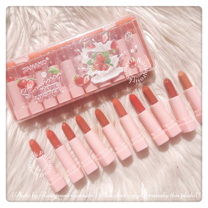 HARGA PERPACK!!!LIPSTIK MATTE STRAWBERRY TANAKO ISI 10 PCS NO.HT-073