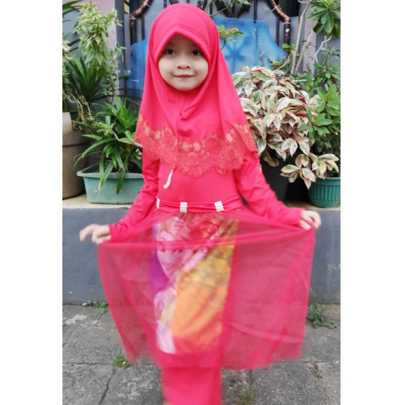 gamis anak 2 in 1 set dengan jilbab gamis usia 3 - 5 tahun dress panjang anak gamis frozen gamis jil
