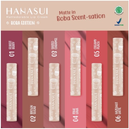 ✨SHASYA✨ Hanasui Lipcream BOBA Mattedorable Plus Vitamin E dan Olive Oil - Netto 4 gr