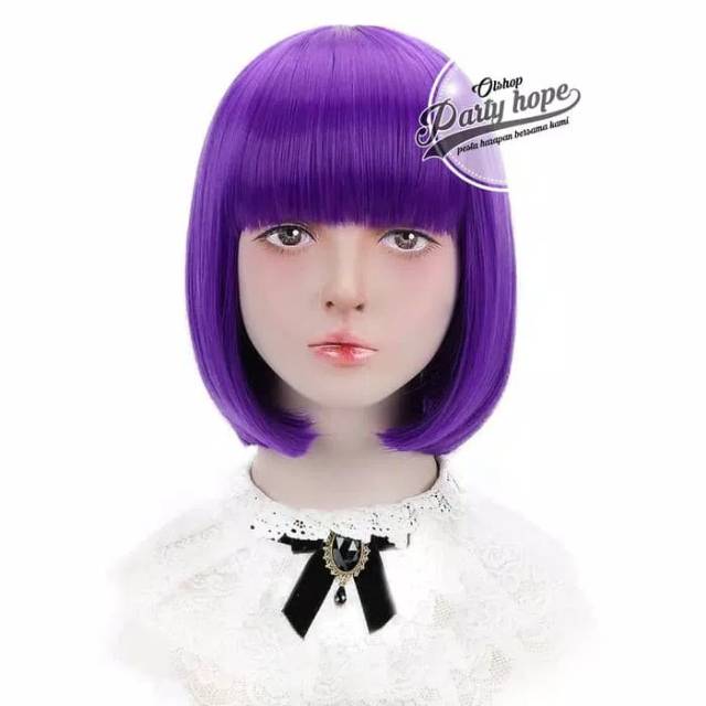 Wig bob ungu / wig lurus pendek / wig poni pendek/ rambut palsu bob murah/ rambut palsu ungu