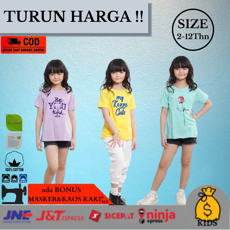 Pakaian Anak Perempuan Baju Anak Tanggung Cewek/Cwek Katun Combed Sablon Bludru Usia 2-12 Thn t shir