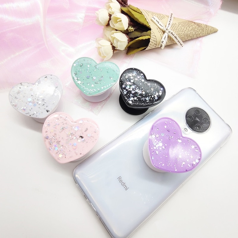 PopSocket HP Model Hati 3D Aksen Glitter Love