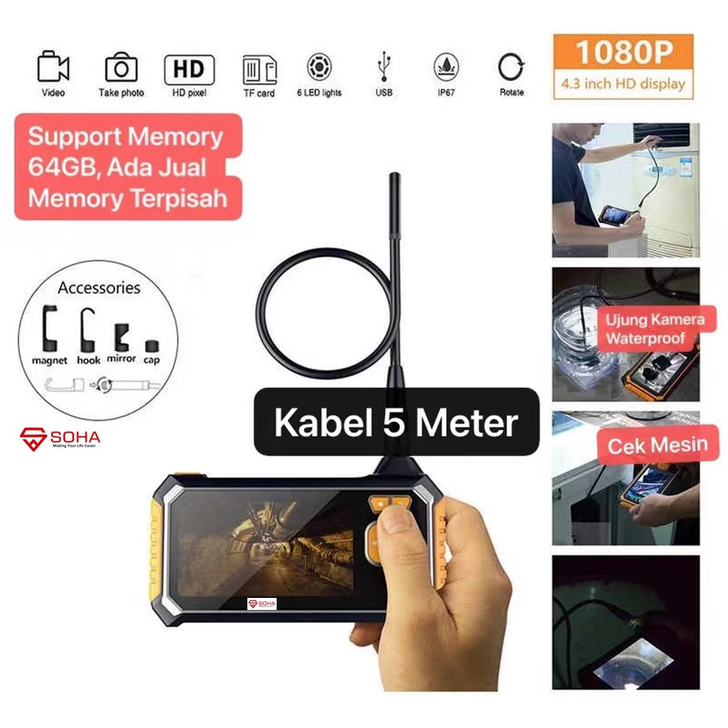 i16 Antscope LCD Handheld Digital camera Endoscope 4.3 inch 8mm 1080P Camera 4.3 inch LCD IPX7 Industrial Endoscope Inspection Waterproof