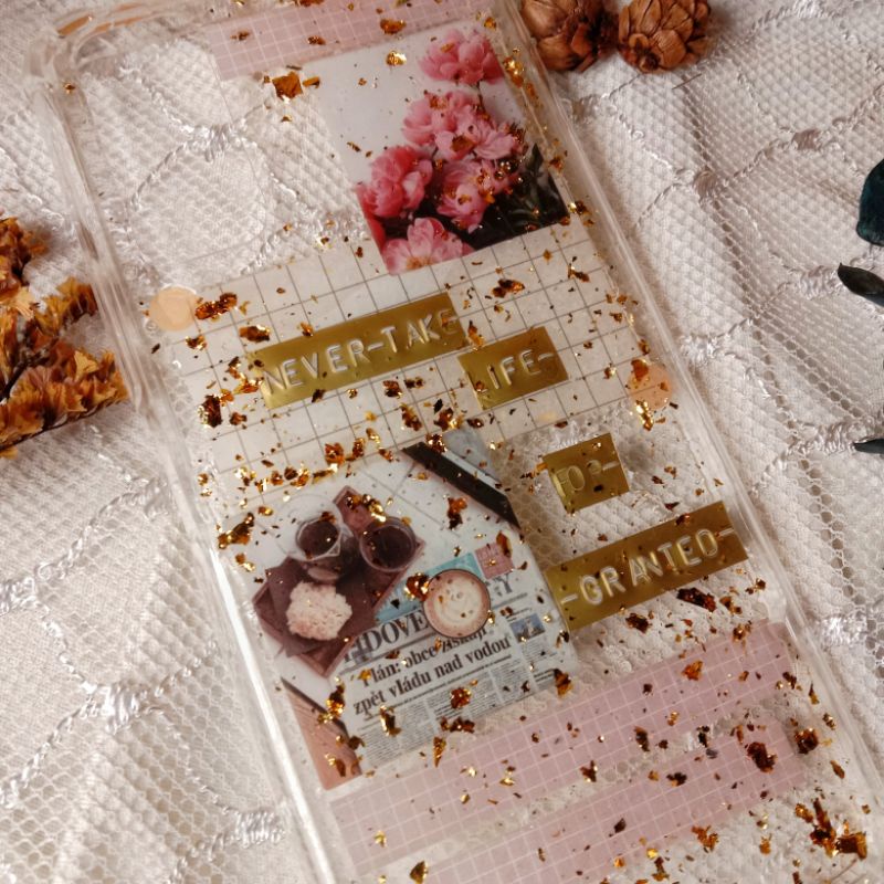 Aesthetic Resin Custom Phone Case bunga kering dry flower dan sticker iPhone Samsung Xiaomi Vivo