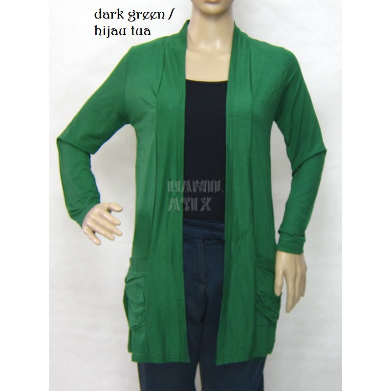 B1524 - Kardigan/Cardigan/Outer/Outwear lengan panjang kaos rayon spandex Hitam/Moka/Biru/Abu/Coklat/Merah/Salem M/L-Dark Green