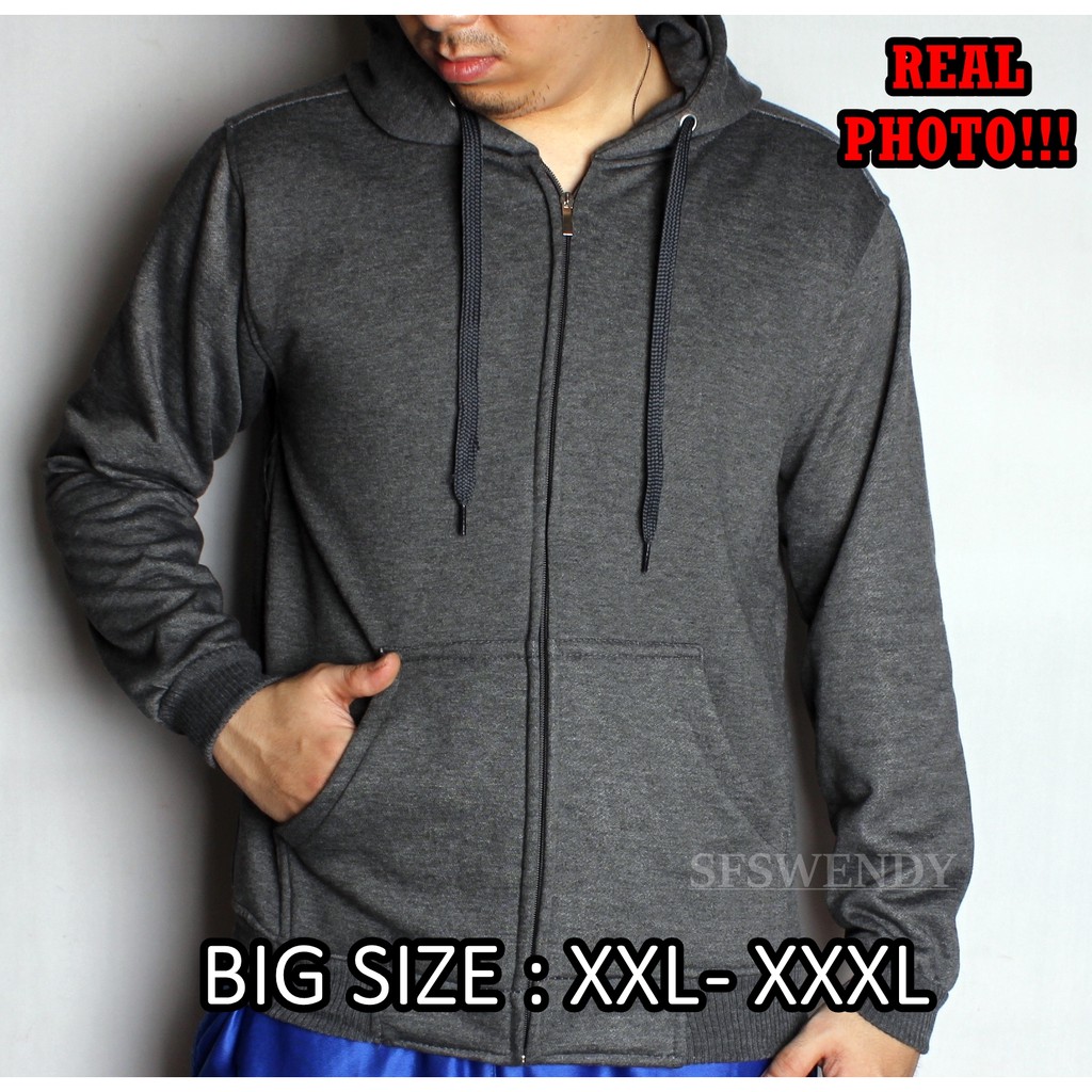 KUALITAS PREMIUM !!! Jaket Pria Hoodie Zipper polos Abu Abu Tua Misty ukuran besar Big Size