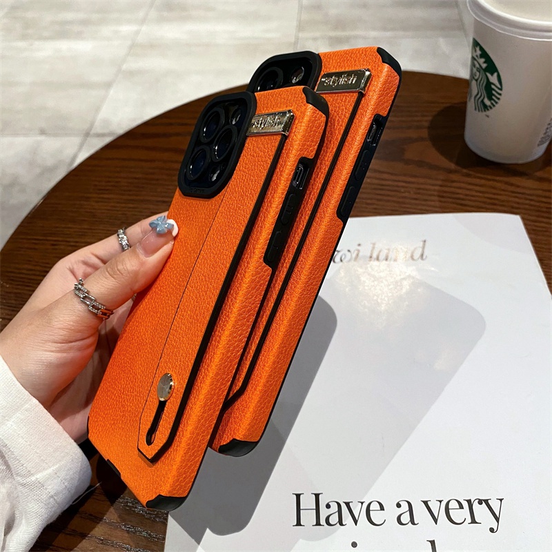 Case Bahan Kulit Tekstur Dengan Tali Pergelangan Tangan Portabel Tahan Banting Untuk iphone 14 11 pro max 12 13 pro max X Xs max XR 7plus 8plus