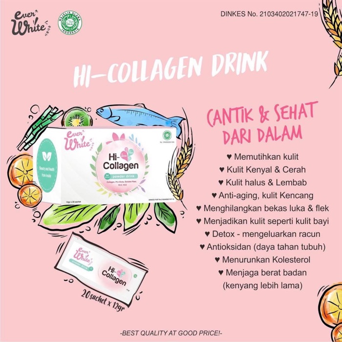 Collagen Kolagen Colagen Drink Mencerahkan Kulit Everwhite Hi Collagen Powder Drink Minuman Kolagen BPOM