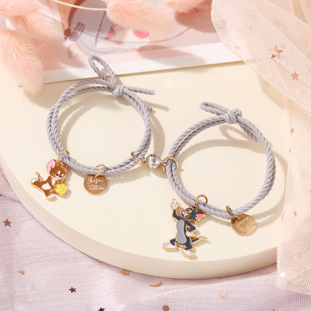 IFYOU 2Pcs Fashion Cartoon Couple Magnetic Bracelet Cute Sweet Pendant Bracelet Lover Love Gifts Jewelry Accessories