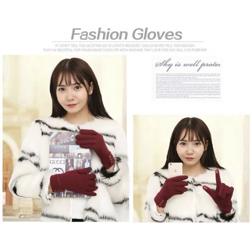 Sarung tangan motor wanita winter gloves import korea kancing musim dingin cewek fashion