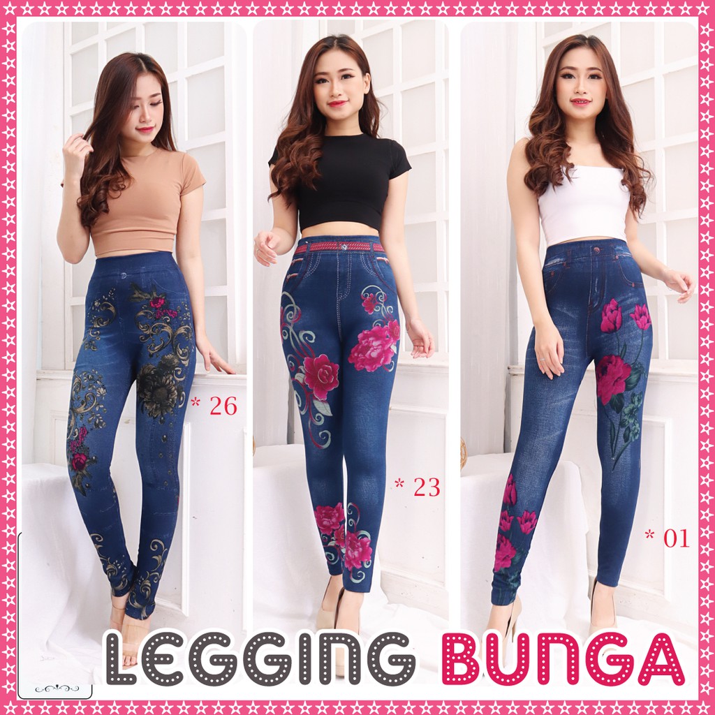 Koleksi Legging Jeans BUNGA / legging Bunga Wanita / Leging wanita / lejing wanita import premium