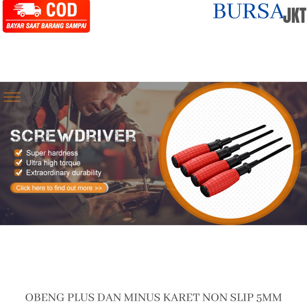 OBENG KARET MERAH 5 MM SCREWDRIVER PLUS DAN MINUS