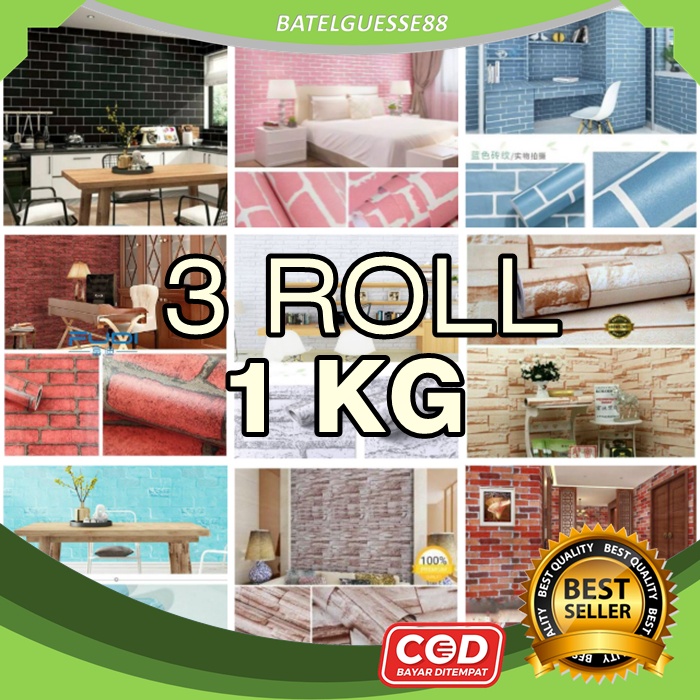 (B88)Wallpaper Motif Bata 45CM x 5M Biru Coklat Hitam Merah Mix Premium Real HD 3D 45cm x 5m
