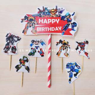 Paket Hiasan  Kue  TOBOT Birthday Topper Cake Dekorasi 