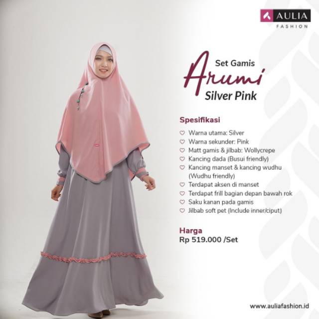 Gamis Aulia Gamis Arumi Silver Pink Original Aulia Fashion