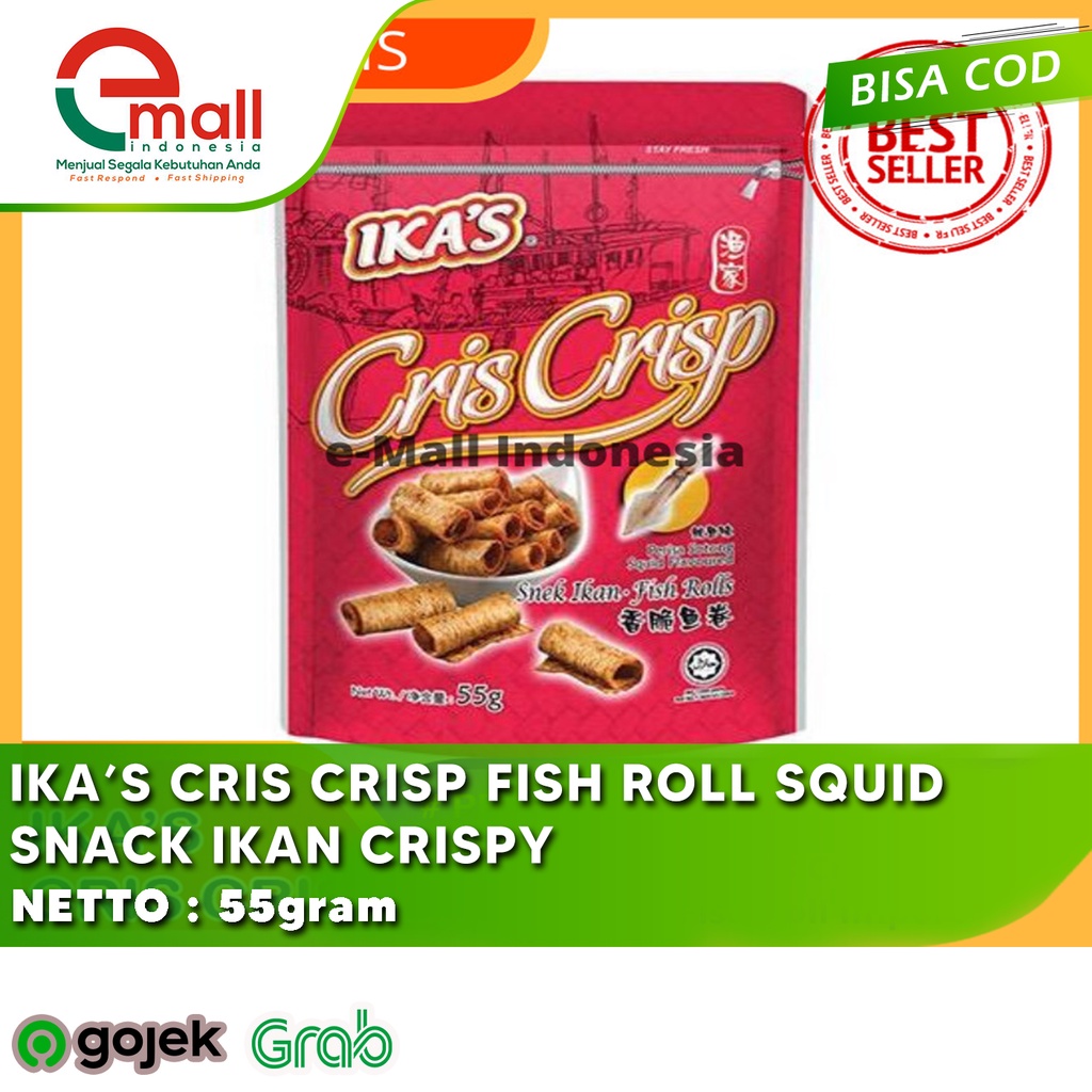 

Ika's Cris Crisp Fish Rolls Squid 55gr | Snack Ikan Crispy