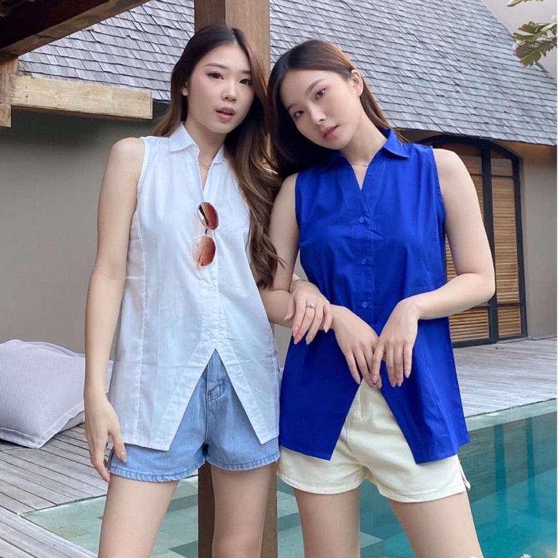 LIONA SLEEVELESS TOP KOREA - BLOUSE WANITA PREMIUM - KEMEJA KUTUNG - TOP BASIC MEWAH V-NECK - ATASAN WANITA UNTUK KONDANGAN - KEMEJA KERJA WARNA PASTEL - HADIAH / KADO ULTAH UNTUK CEWEK