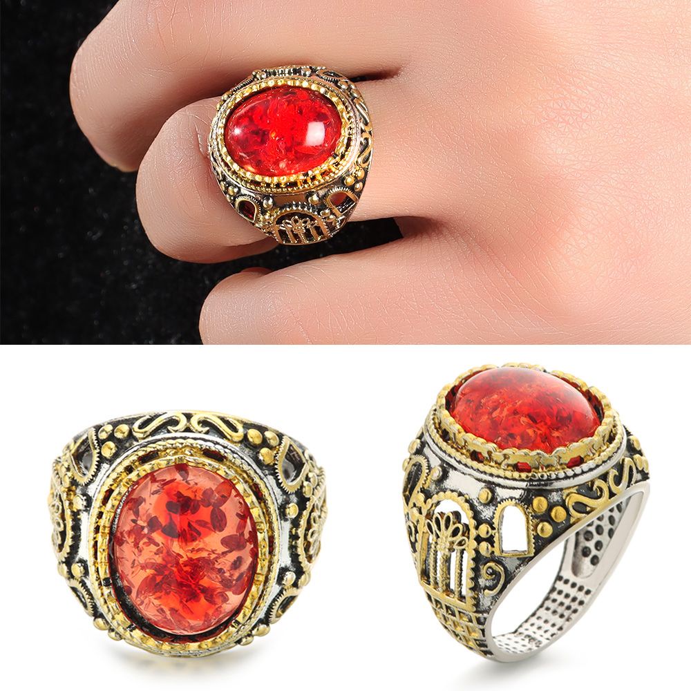 Cincin Batu Zircon Ukir Handmade Gaya Vintage Retro Turki Untuk Pria Dan Wanita