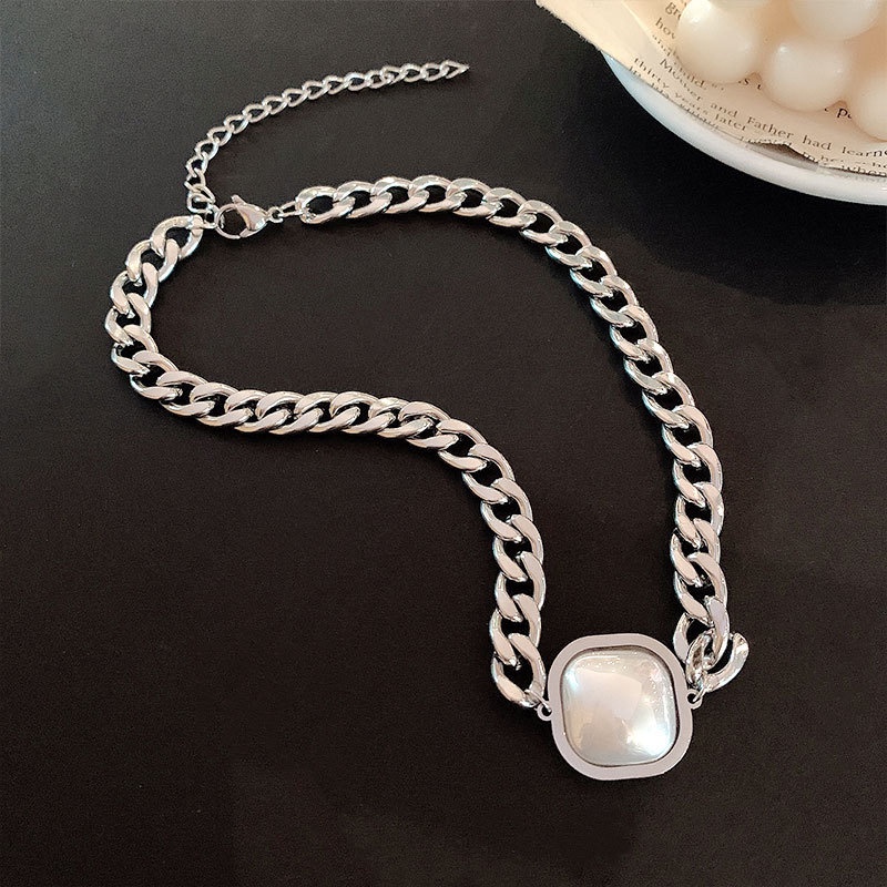 Chain Pearl Pendant Necklace Accessories Hip Hop Titanium Steel Retro Trendy