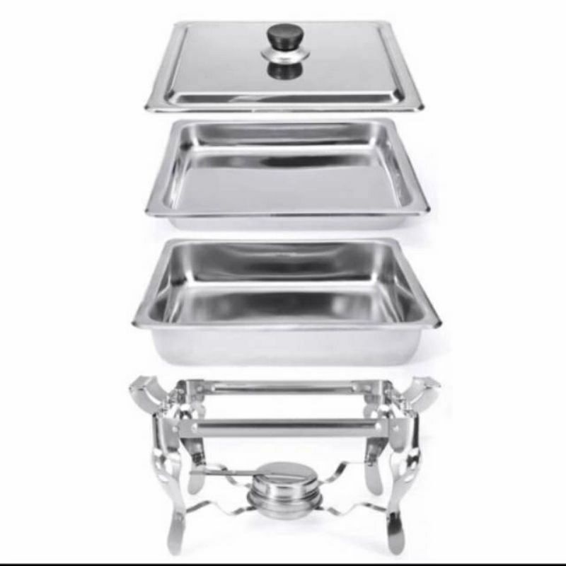 Prasmanan Warmer 2 Square Pan  , Tempat Makan Pemanas  Penghangat Sayur  Stainless Stell KOTAK / SEGI