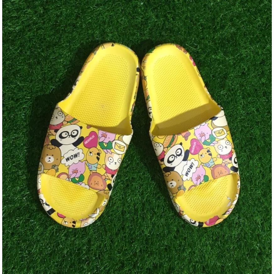 ☀ACCBAYI☀ SF02 Sandal Slop Motif Panda / Sandal Slop Motif lOVE /  Sandal Fashion Wanita / Sandal Lucu & Imut / Slip Sandal Cewek Sandal Import-PANDA KUNING