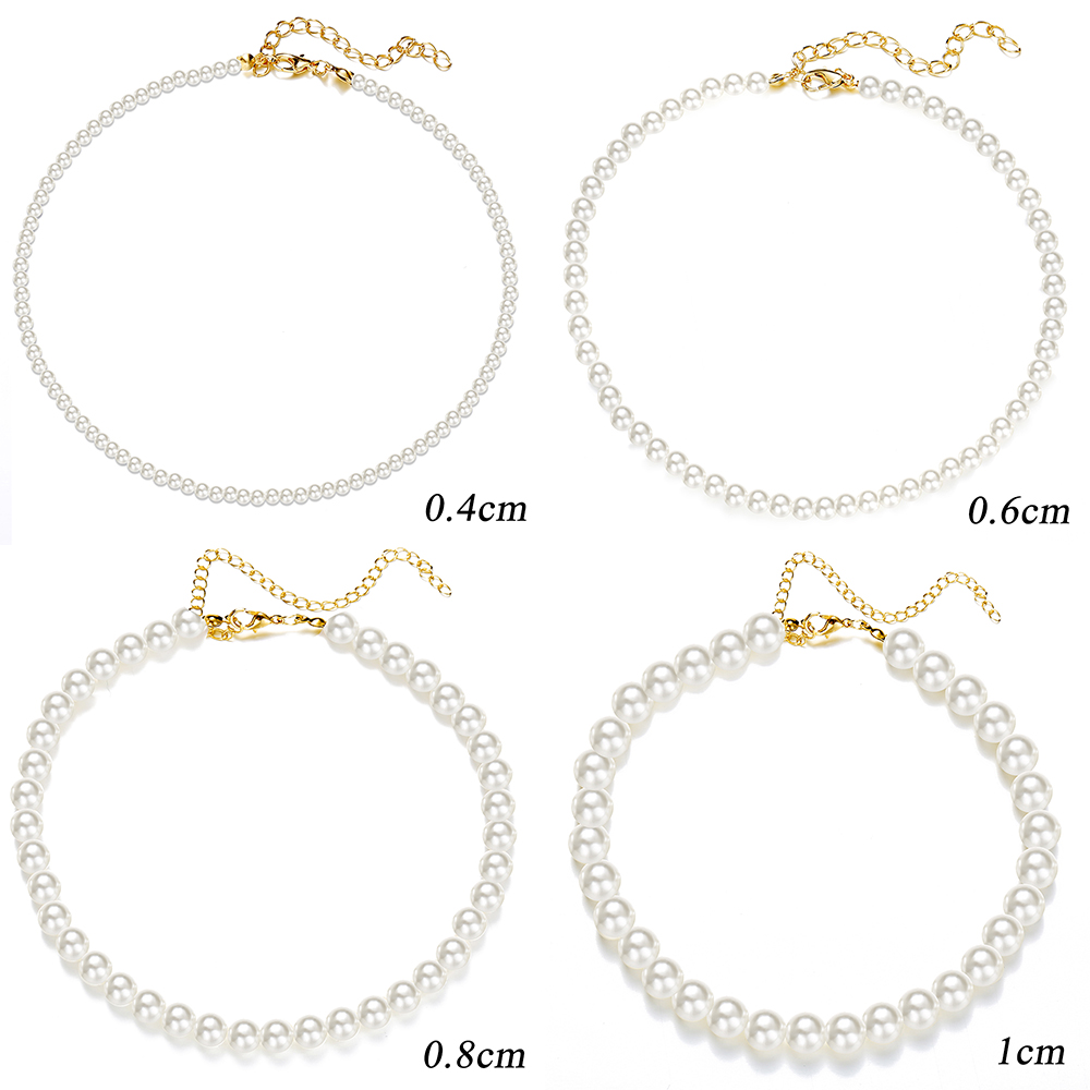 Simple Pearl Necklace Different Diameter Elegant Choker Fashion Accessories Jewelry