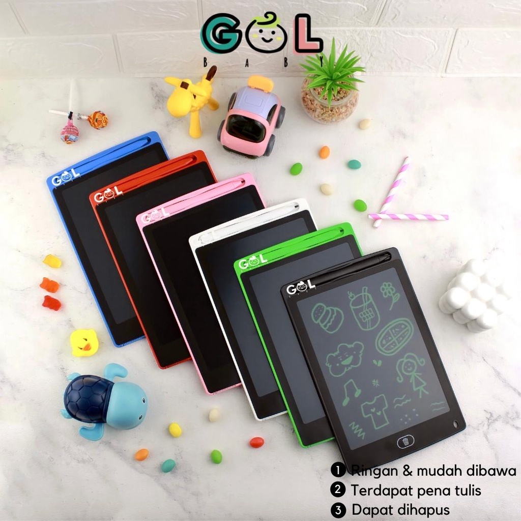 LCD Writing Writting Drawing Tablet Pad Papan Belajar Tulis Gambar Coret Hapus Mainan Edukasi Anak-putih