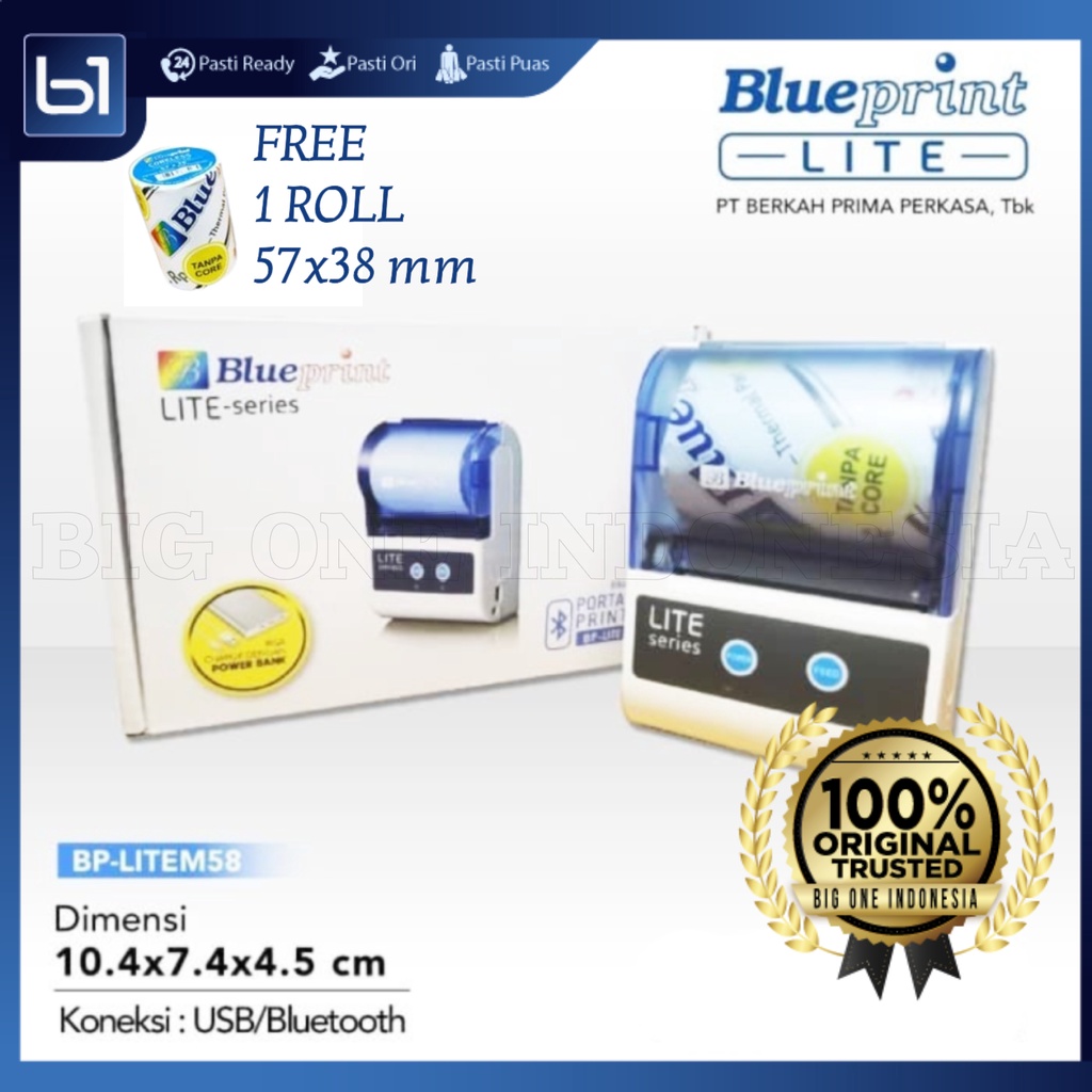 BLUEPRINT Lite 58 Printer Thermal Mini Bluetooth, Blueprint Portabel Print Wireless Kertas Label Res