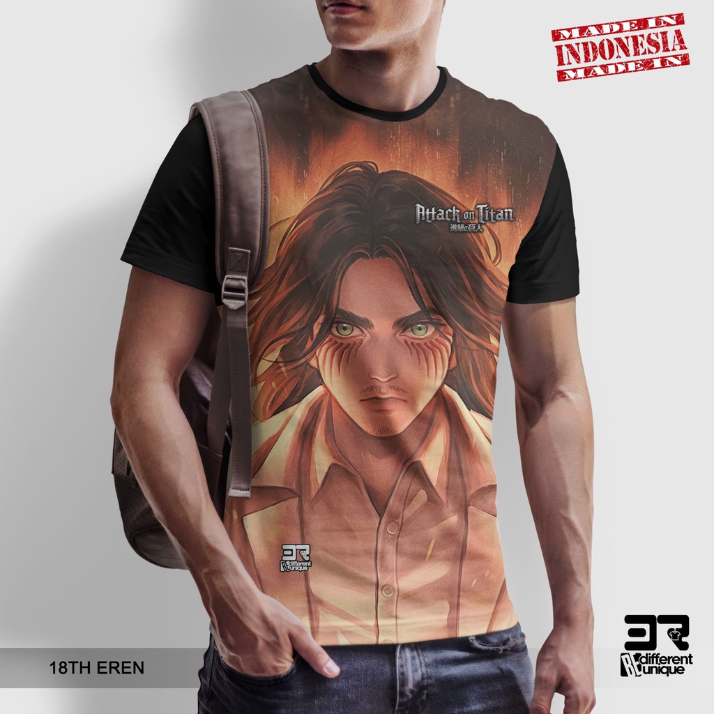 [ COD ] KAOS PRINTING GAMBAR ANIME ATTACK ON TITAN 18TH EREN - BAJU DISTRO ORIGINAL MOTIF KARTUN ANI