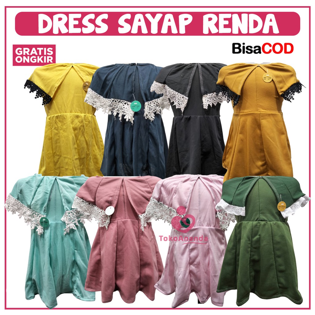 DRESS SAYAP RENDA / DRESS ANAK / DRESS ANAK PEREMPUAN / PAKAIAN ANAK PEREMPUAN