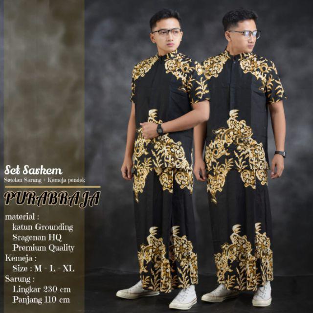Purabraja Set Sarkem Sarung+kemeja Batik Pendek Bahan Katun Grounding Sragenan Original Murakabi