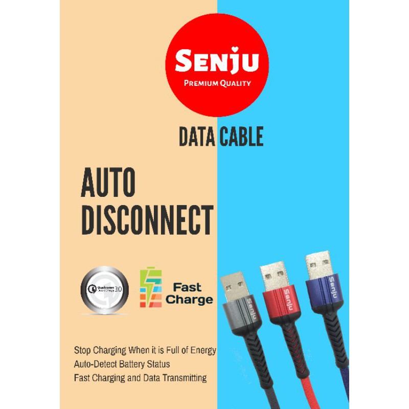 Senju Cable data for phone smart power off autodisconnect Lighting fast charging 3A high quality