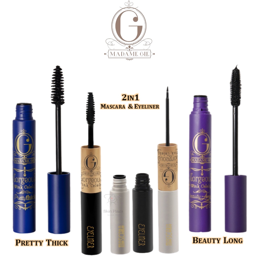 Madame Gie Gorgeus Wink Celebs Beauty Long Pretty Thick Mascara Eyeliner 2 in 1 Maskara